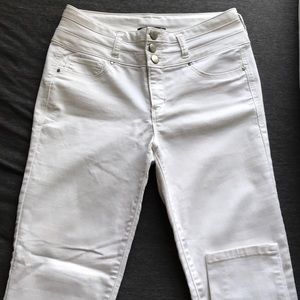 High waisted white jeans